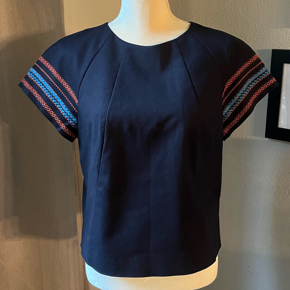 Brooks Brothers Women's navy embroidered gabardine blouse